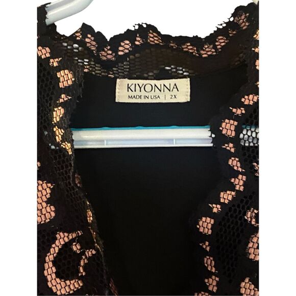 Kiyonna 2X Plus Lace Midi Dress Black Nude Floral Overlay Cocktail Party Evening - Picture 5 of 5